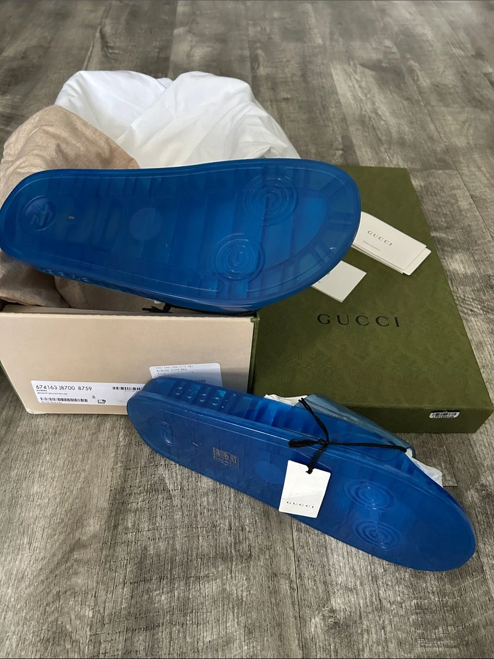 Gucci Men's Translucent Blue Logo Slide Sandals